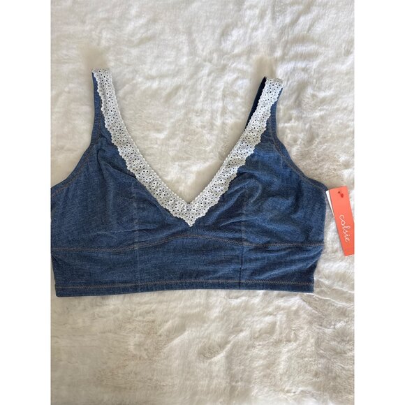Colsie Women's Denim Blue Scoop Longline Bralette top XL - Picture 2 of 4